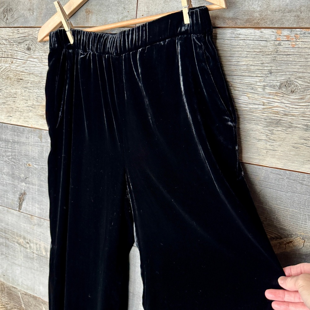 Faherty Womens Stretch Silk Velvet Genevieve Pant S Black Wide Leg Party Elegant